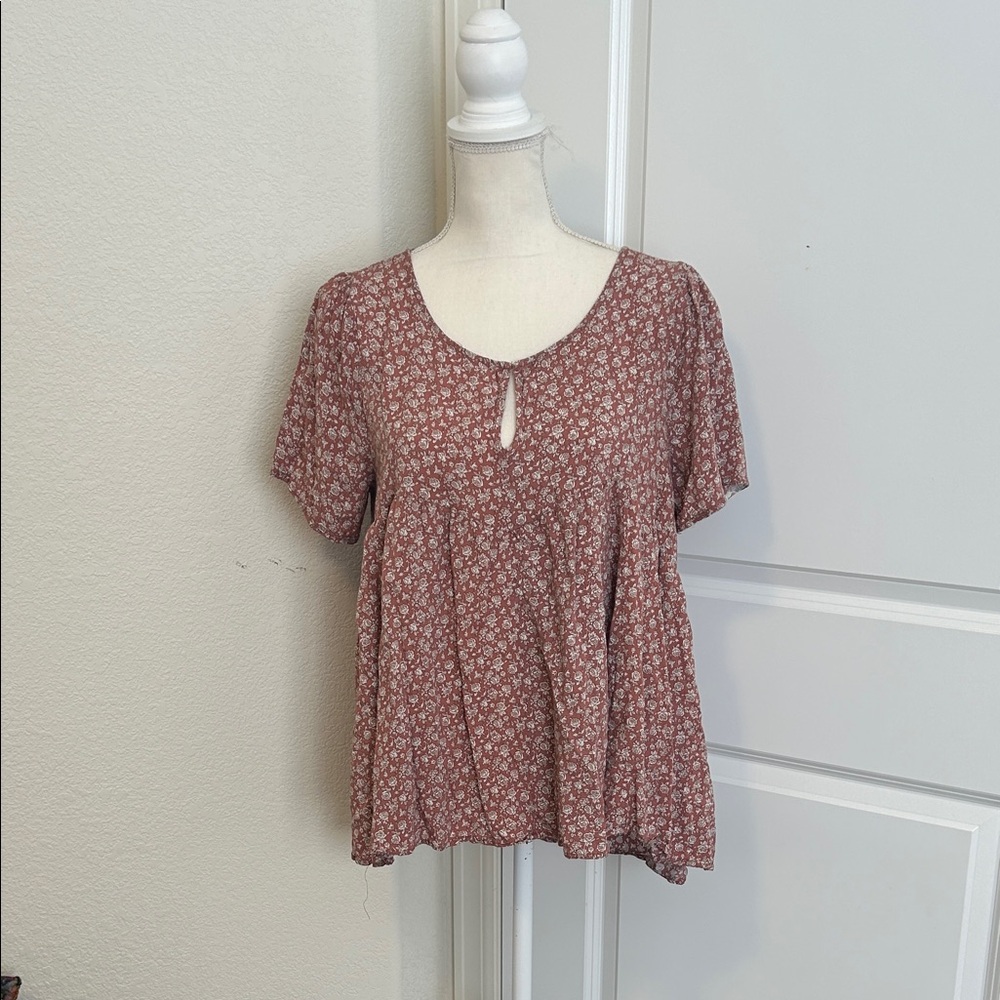Umgee Floral Pink Short Sleeve Blouse Size Large